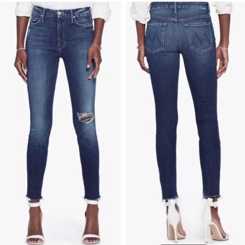Mother High Waisted Looker Ankle Fray Jeans Close to the Edge 26 Distressed